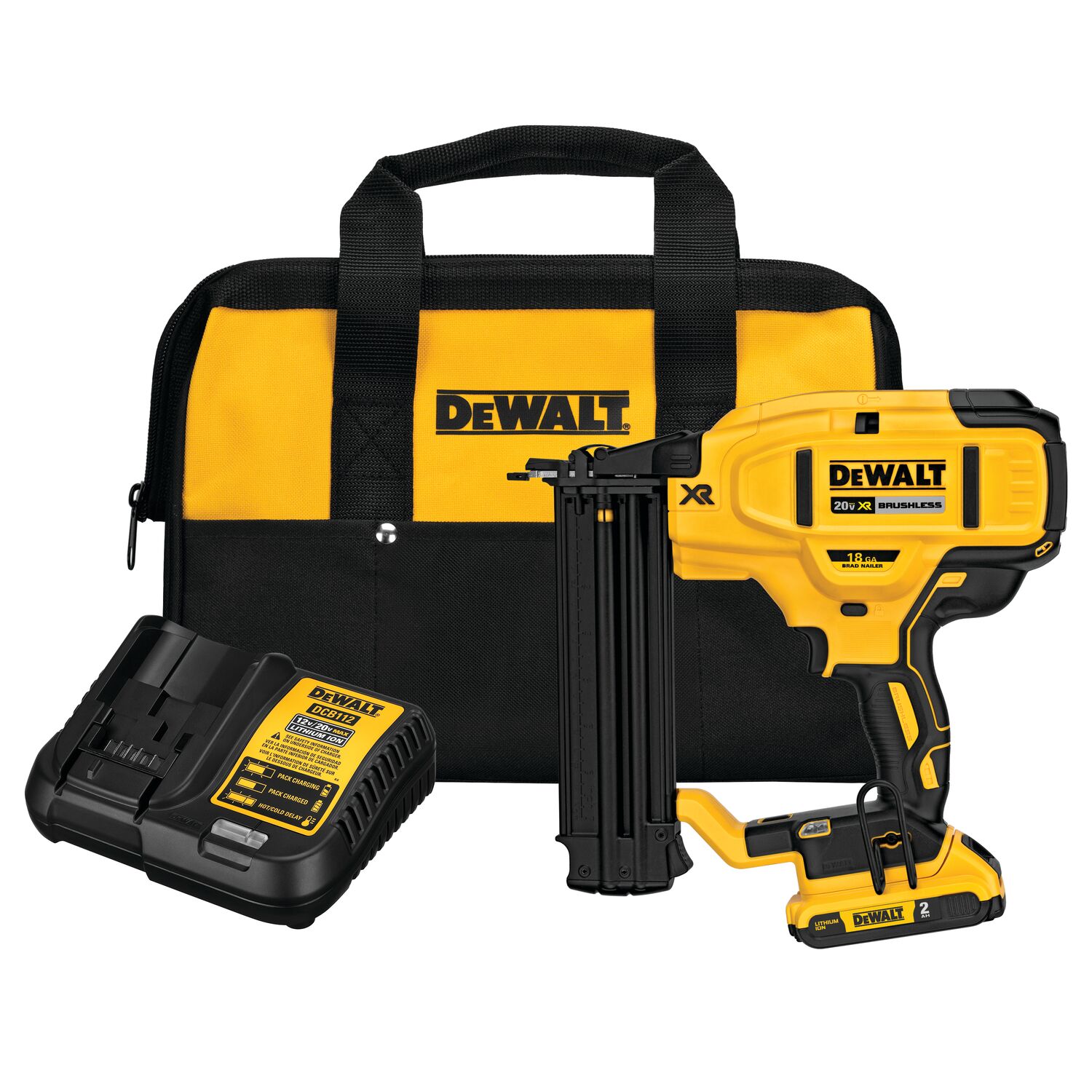 DEWALT 20V 18GA Finish Nailer Kit w/12.0AH Battery and Charger