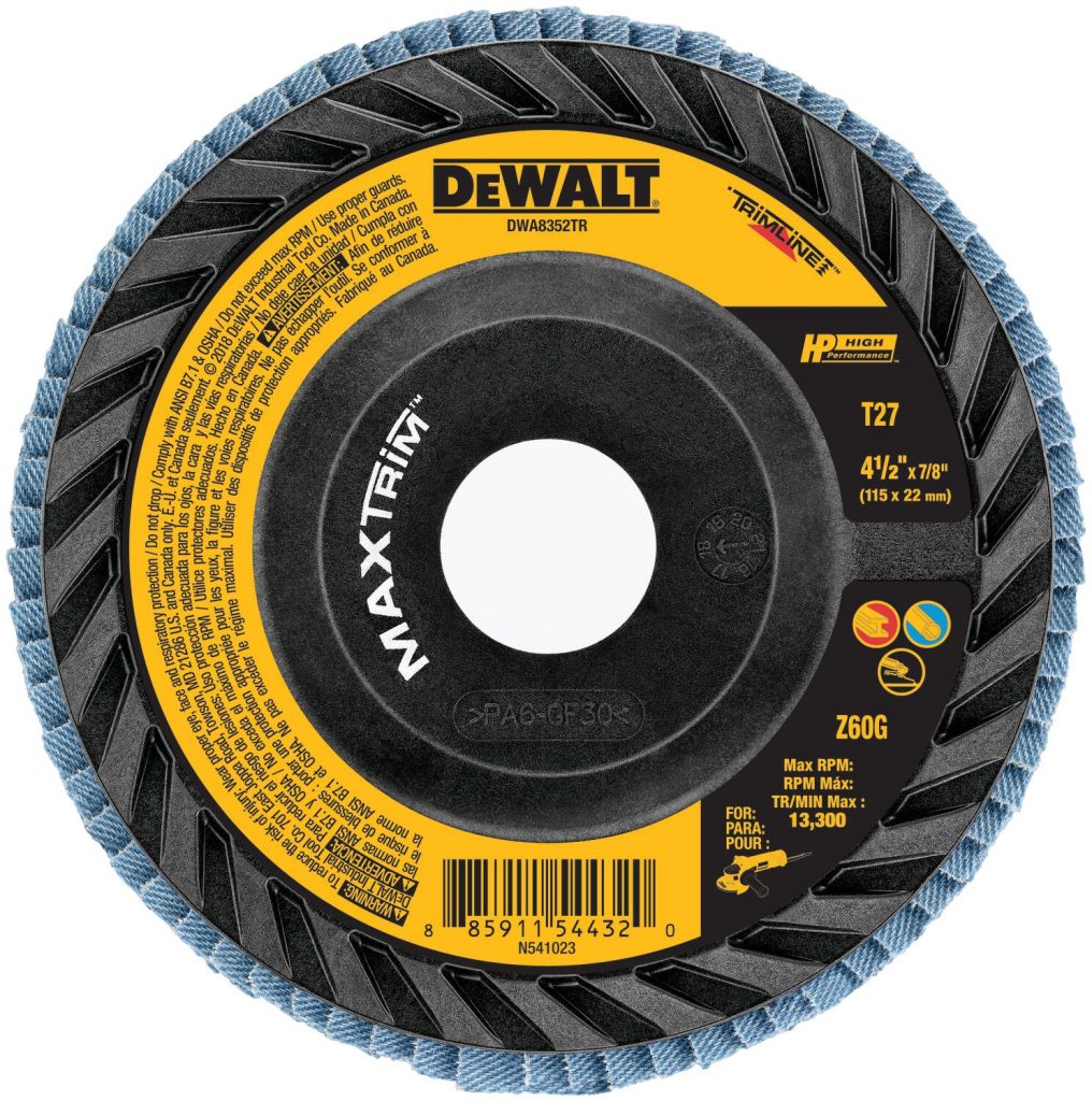 DEWALT HP Trimmable Flap Disc 4 1 2 X 7 8 X 60 Grit Contractor Cave Tools