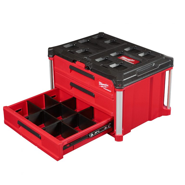 MILWAUKEE PACKOUT 3-DRAWER Tool Box w/ Locking Security Bar ...