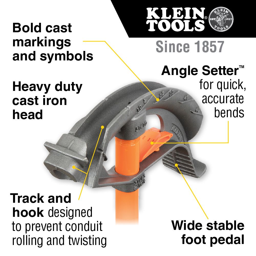 KLEIN Iron Conduit Bender Full Assembly, 1/2-Inch EMT with Angle