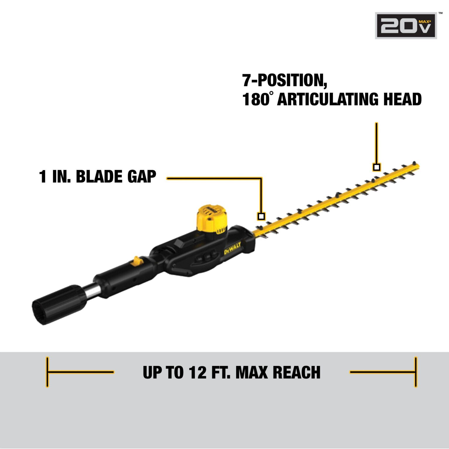 DEWALT® Pole Hedge Trimmer Head with 20V MAX* Compatibility