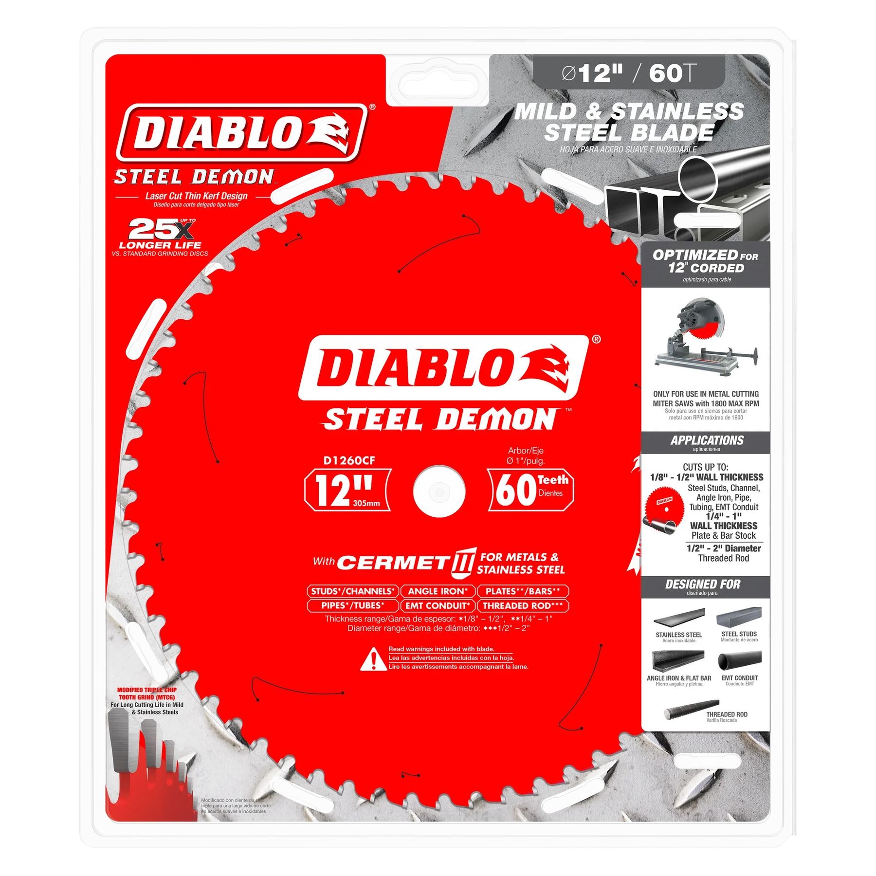 Lame De Scie Circulaire Diablo 12 Pouces 80 Dents Cermet II - Pour Métaux