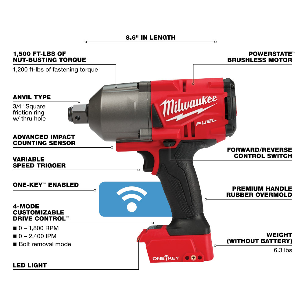 M18 FUEL™ w/ ONE-KEY™ High Torque Impact Wrench 3/4 Friction Ring Bare Tool