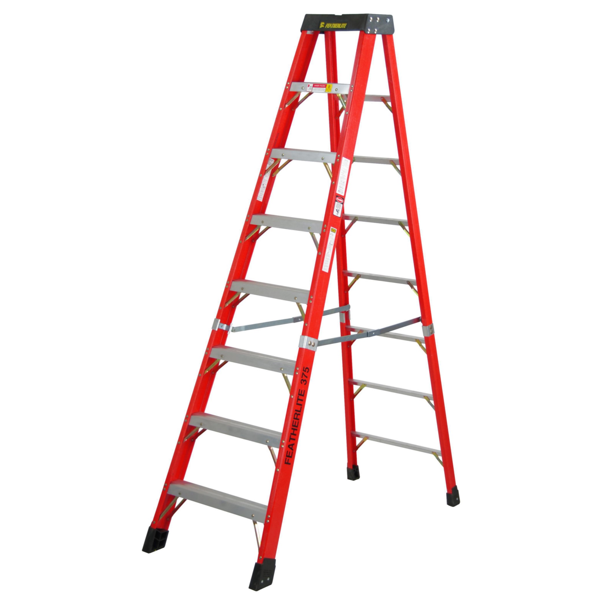 FEATHERLITE 8' Orange Fibreglass Stepladder 375 LB Grade 1AA