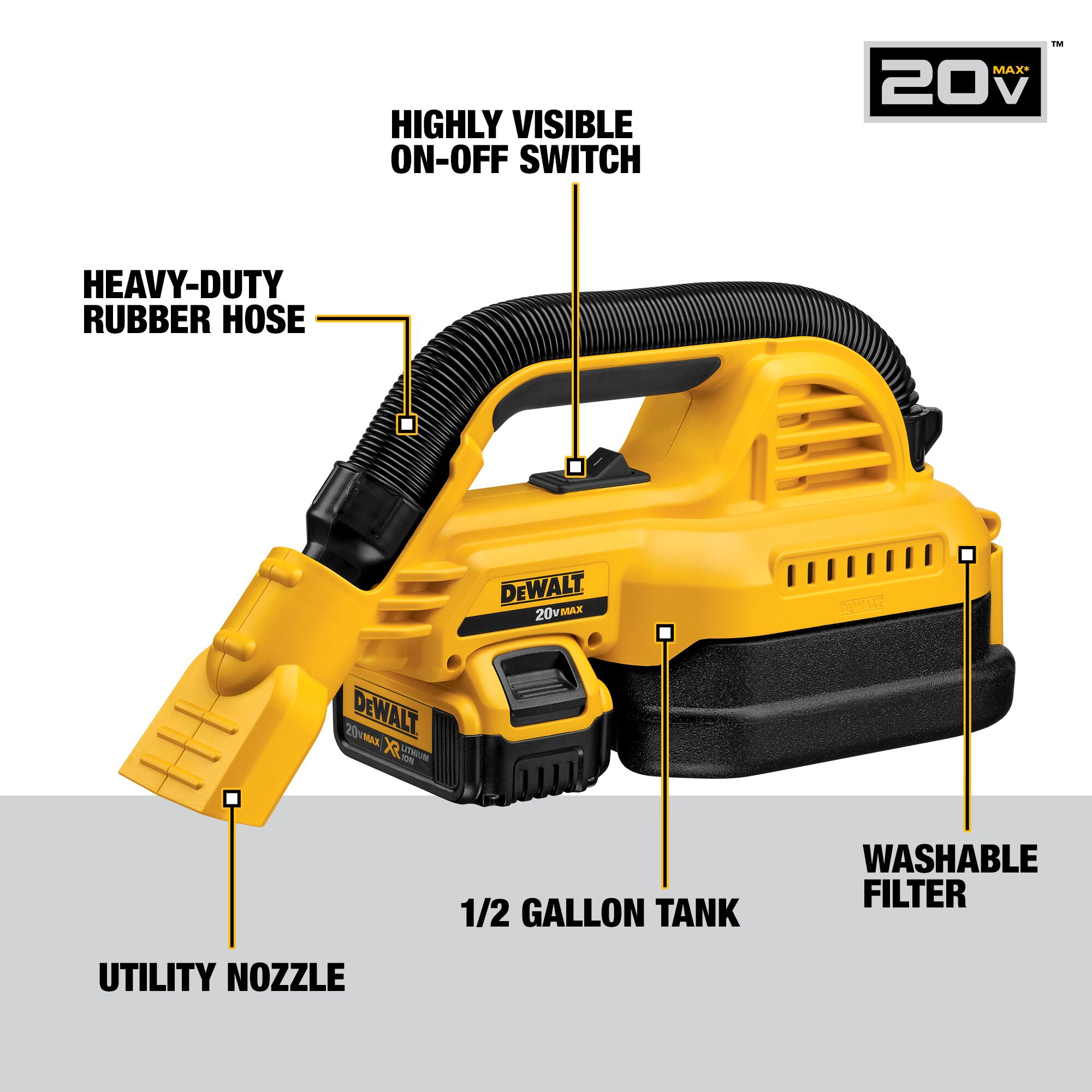 DEWALT 20V MAX 1 2 Gallon Wet Dry Portable Vac Kit Contractor