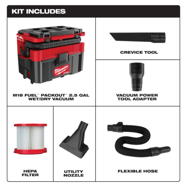 MILWAUKEE® M18 FUEL PACKOUT 2.5 Gallon Wet/Dry Vacuum 7