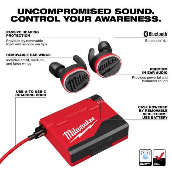 MILWAUKEE REDLITHIUM™ USB Bluetooth® Jobsite Ear Buds 3