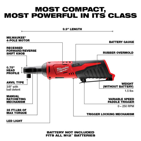 MILWAUKEE M12™ Cordless 3/8&quot; Ratchet (Tool Only) 3