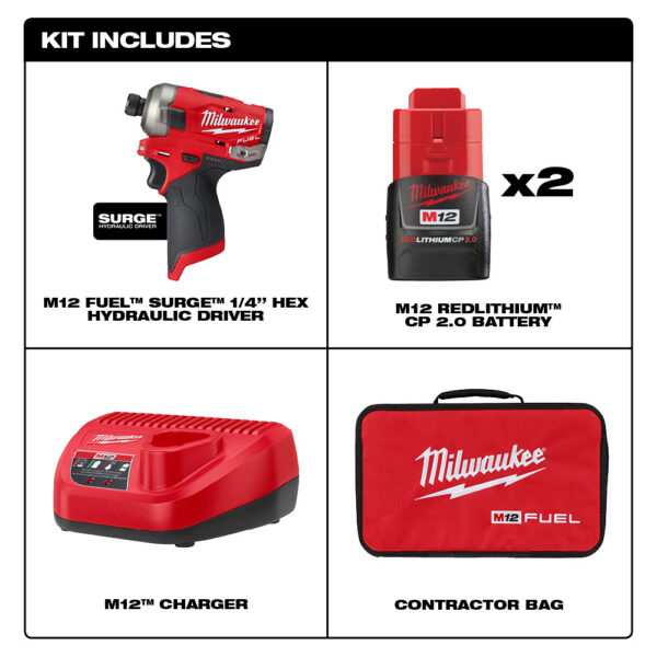 MILWAUKEE M12 FUEL™ SURGE™ 1/4&quot; Hex Hydraulic Driver 2 Battery Kit 4