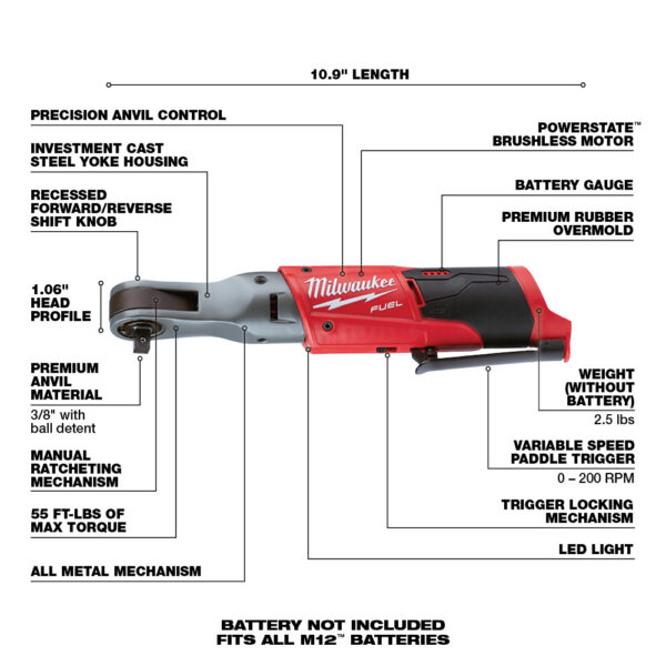 MILWAUKEE M12™ FUEL™ 3/8&quot; Ratchet (Tool Only) 2