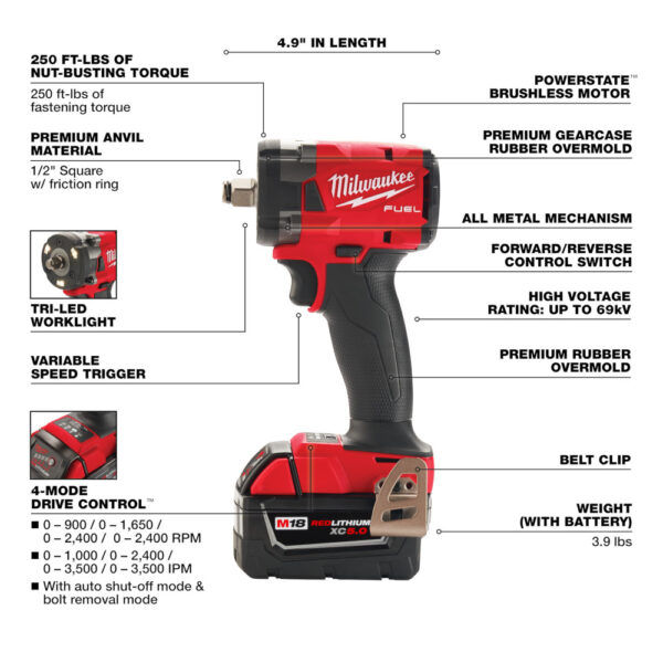 MILWAUKEE M18 FUEL™ 1/2 &quot; Compact Impact Wrench w/ Friction Ring Kit 3