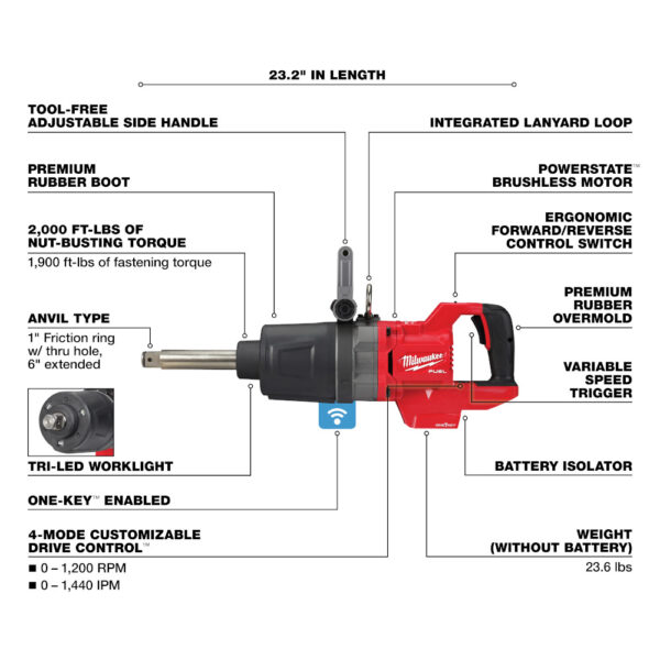 MILWAUKEE M18 FUEL™ 1" D-Handle Ext. Anvil High Torque Impact Wrench w/ ONE-KEY™ 2