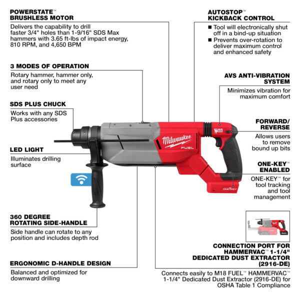 MILWAUKEE M18 FUEL™ 1-1/4&quot; SDS Plus D-Handle Rotary Hammer (Tool Only) 3