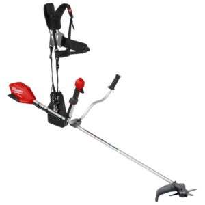 Milwaukee M18 Brush Cutter with handles, harness, and blade