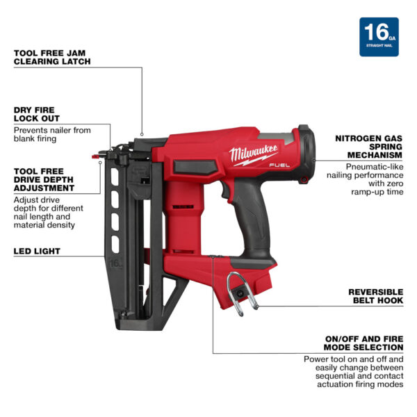 MILWAUKEE M18 Fuel 16 Gauge Straight Finish Nailer (Tool Only) 2