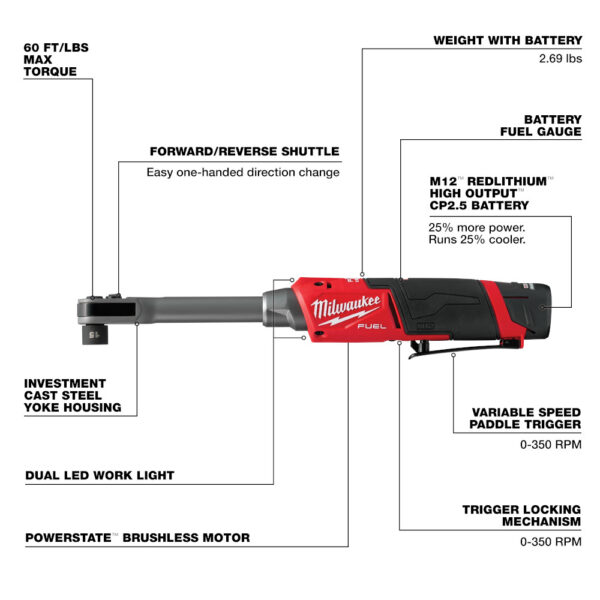 MILWAUKEE M12 FUEL™ INSIDER™ Extended Reach Box Ratchet Kit 2