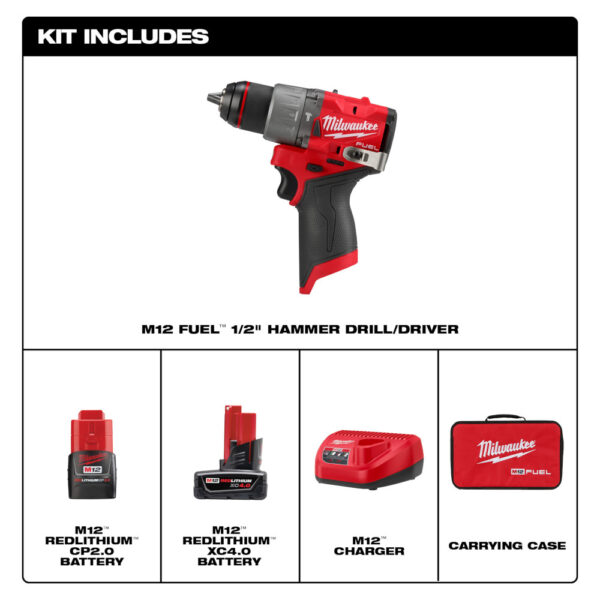 MILWAUKEE M12 FUEL™ 1/2" Hammer Drill/Driver Kit 4