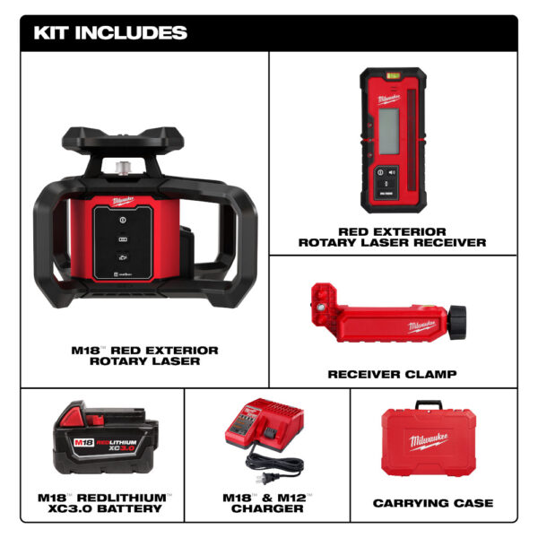 MILWAUKEE M18™ Red Exterior Rotary Laser Level Kit w/ Receiver 3