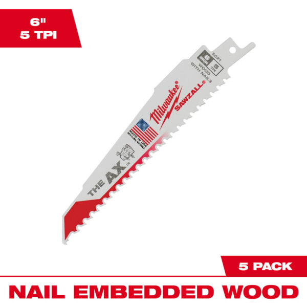 MILWAUKEE® 6&quot; SAWZALL® The AX™ Nail Embedded Wood Blades 5/PK 1