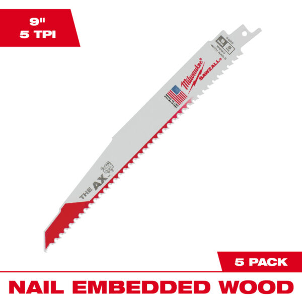 MILWAUKEE® 9&quot; SAWZALL® The AX™ Nail Embedded Wood Blades 5/PK 1