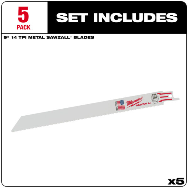 MILWAUKEE® 9&quot; SAWZALL® Standard Metal Blades 14TPI 5/PK 2