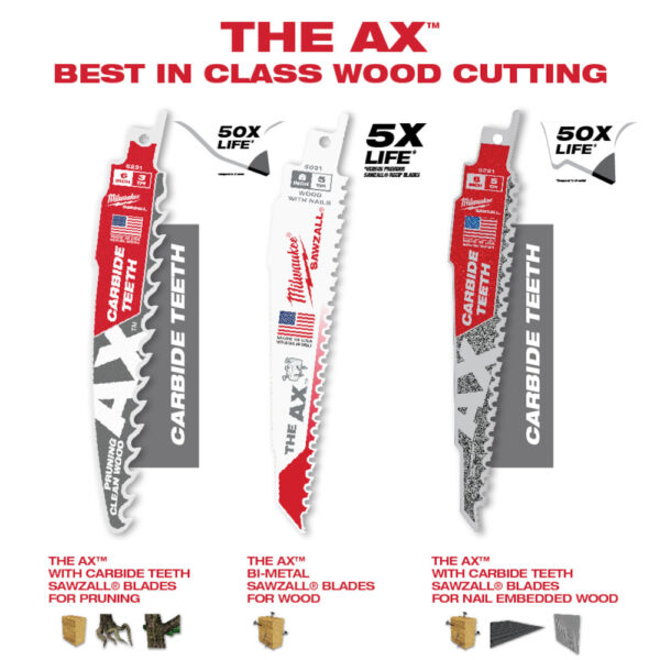 MILWAUKEE® 6&quot; SAWZALL® The AX™ with Carbide Teeth Wood Blade 5TPI 1/PK 4