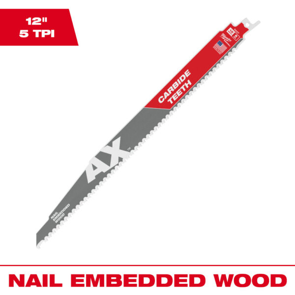 MILWAUKEE® 12&quot; SAWZALL® The AX™ with Carbide Teeth Wood Blade 5TPI 1/PK 1