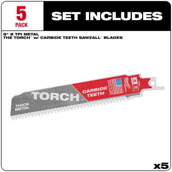 MILWAUKEE® 6&quot; SAWZALL® TORCH™ Carbide Blades 5/PK 2