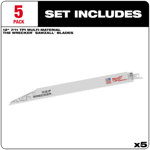 MILWAUKEE® 12&quot; SAWZALL® WRECKER™ Multi Material Blade 8TPI 5/PK 4