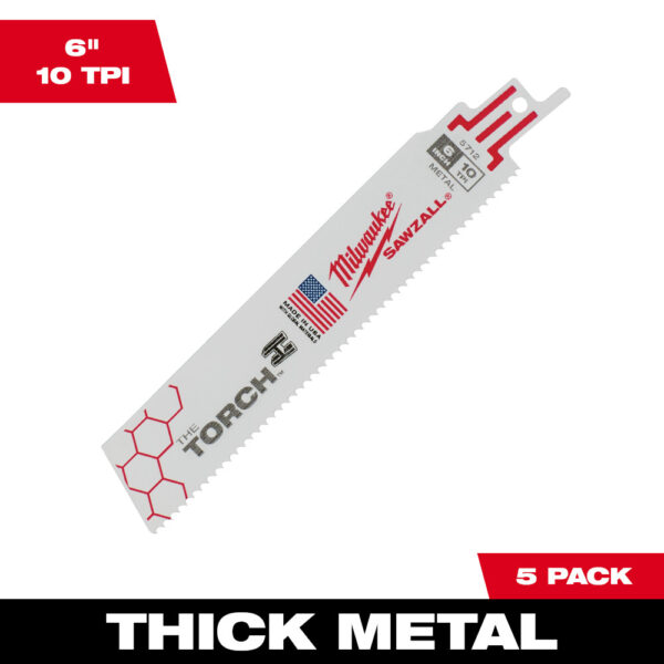 MILWAUKEE® 6&quot; SAWZALL® TORCH™ Metal Demolition Blade 10TPI 5/PK 1