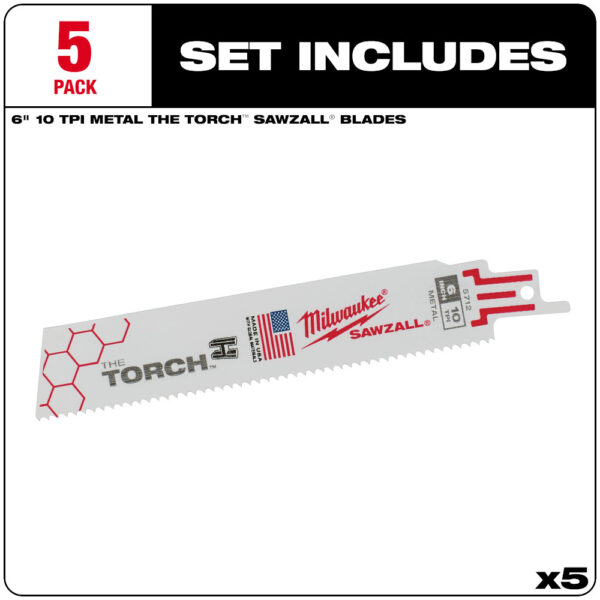 MILWAUKEE® 6&quot; SAWZALL® TORCH™ Metal Demolition Blade 10TPI 5/PK 2