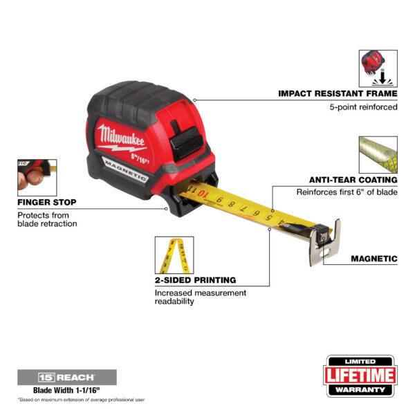 MILWAUKEE® Compact Wide Blade Magnetic 5M/16&#039; Tape Measure 4