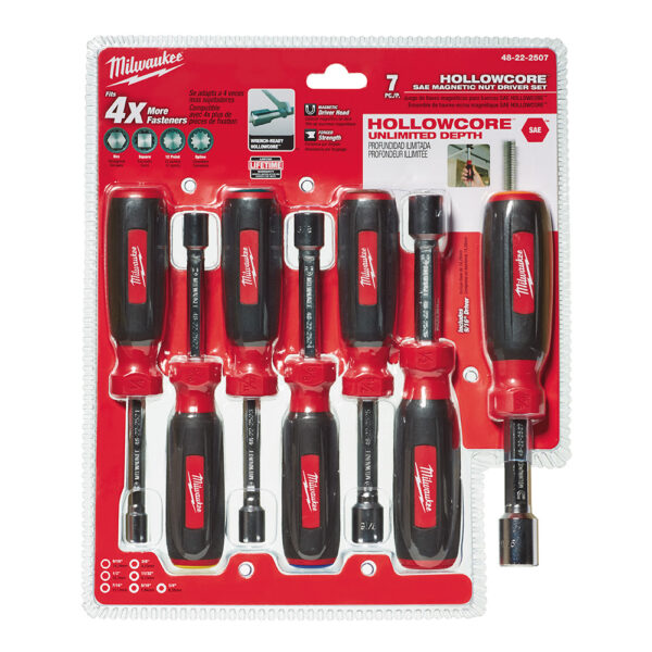 MILWAUKEE 7 pc Magnetic HollowCore™ SAE Nut Driver Set 1/4&quot; to 9/16&quot; 4