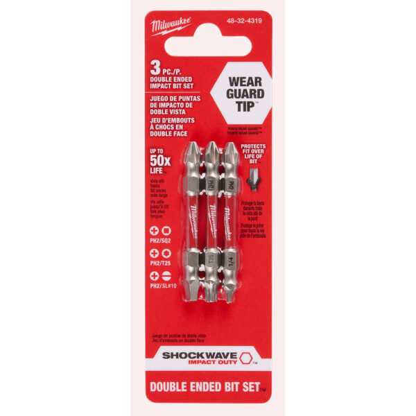 MILWAUKEE SHOCKWAVE Impact Duty™ PH2/SQ2/T25 Double Ended Bits 3PC 2