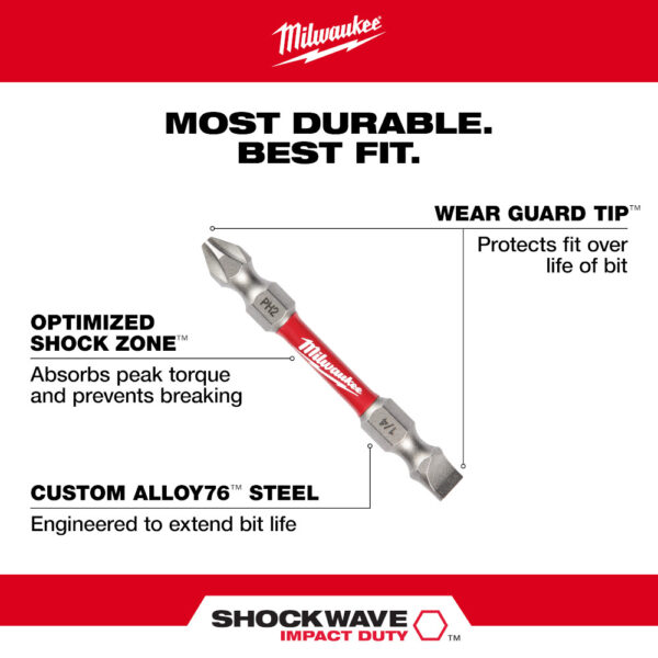 MILWAUKEE SHOCKWAVE Impact Duty™ PH2/SQ2/T25 Double Ended Bits 3PC 3