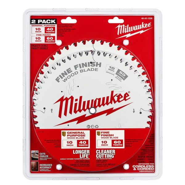 MILWAUKEE® 10" Saw Blades 2 Pack (40T General Purpose + 60T Fine Finish) 1