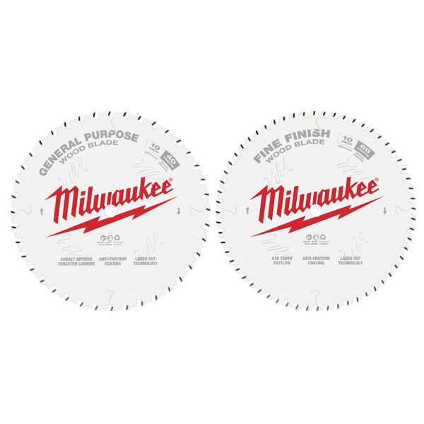 MILWAUKEE® 10" Saw Blades 2 Pack (40T General Purpose + 60T Fine Finish) 2