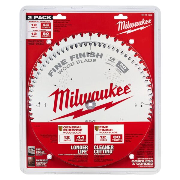 MILWAUKEE® 12" Saw Blades 2 Pack (44T General Purpose + 80T Fine Finish) 1