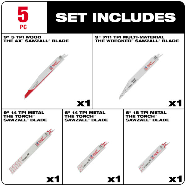 MILWAUKEE SAWZALL® 5pc Demolition Blade Set 3