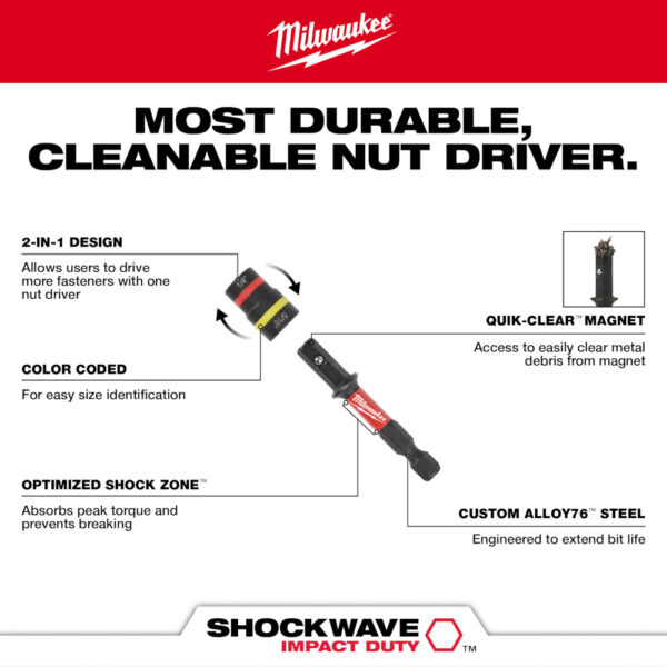 MILWAUKEE SHOCKWAVE Impact Duty™ QUIK-CLEAR™ 2-in-1 Magnetic Nut Driver Set 2PC 5