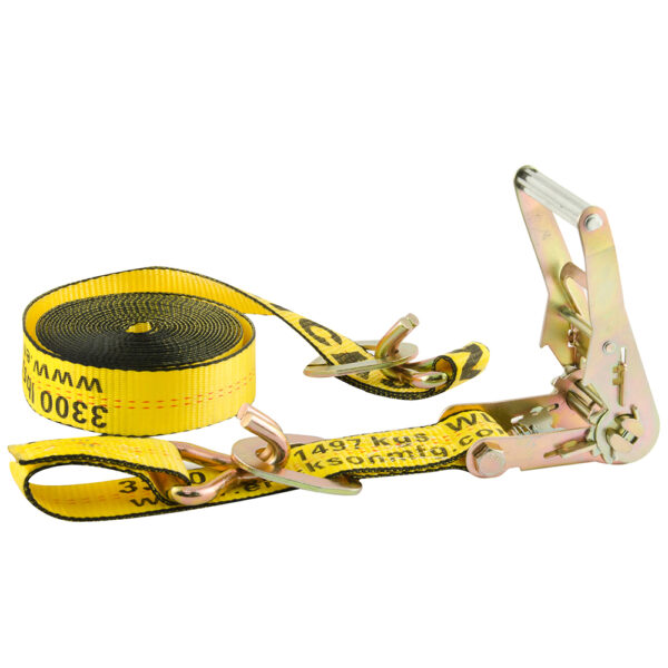 ERICKSON Ratchet Strap Yellow w/Dbl J-Hooks, Floating D Ring 2&quot; x 20&#039; 10,000 lb 1