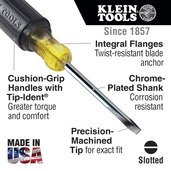 KLEIN 1/4&quot; Slotted Screwdriver 4&quot; Round Shank 4