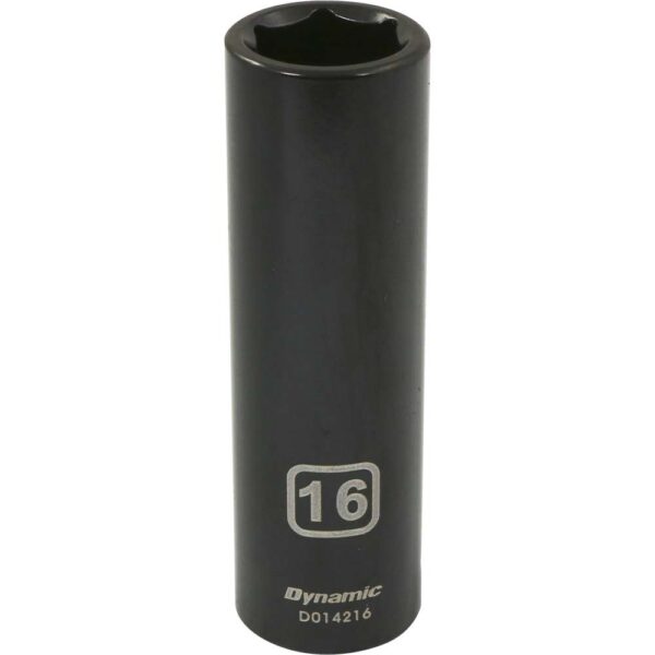 D014216 Dynamic 16mm 6 point deep black impact socket 1/2” drive with large lettering