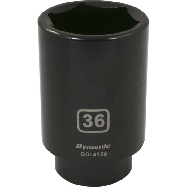 D014236 Dynamic 36mm 6 point deep black impact socket 1/2” drive with large lettering