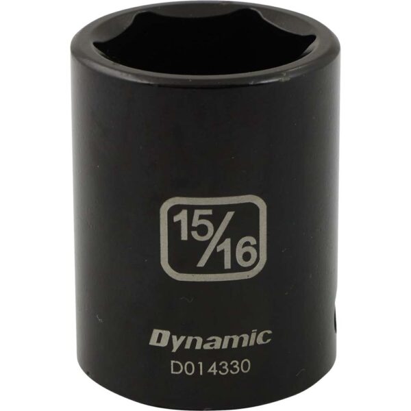 D014330 Dynamic 15/16” 6 point black impact socket 1/2” drive with large lettering