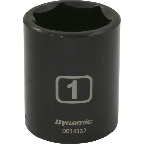 D014332 Dynamic 1” 6 point black impact socket 1/2” drive with large lettering