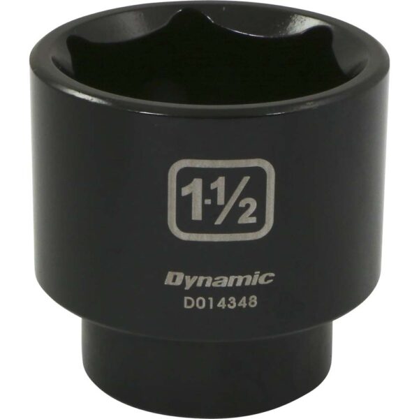 D014348 Dynamic 1-1/2” 6 point black impact socket 1/2” drive with large lettering