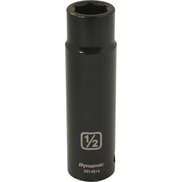 D014516 Dynamic 1/2” 6 point black impact socket deep 1/2” drive with large lettering