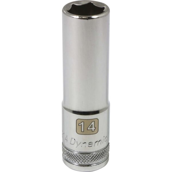 D016214 Dynamic 14mm 6 point deep chrome socket 1/2” drive with knurled ring for grip