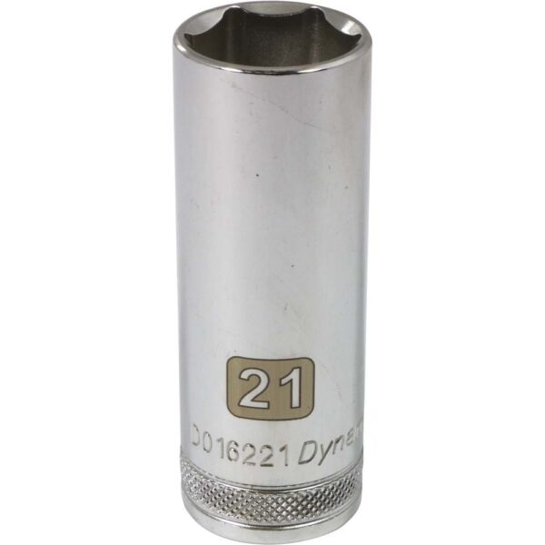 D016221 Dynamic 21mm 6 point deep chrome socket 1/2” drive with knurled ring for grip